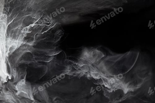 Preview: abstract swirls of grey paint on black background