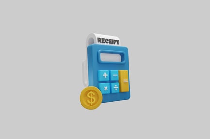 Preview: Blue calculator with receipt and coin