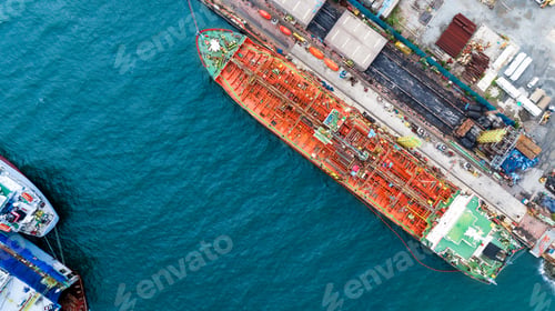 Preview: Oil Crude Gas Tanker Ship, Cargo container Ship offshore mooring at Ocean Bay Petroleum Chemical