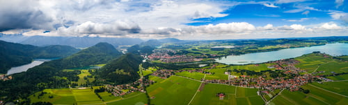Preview: Panorama from the air sunset Forggensee and Schwangau, Germany, Bavaria