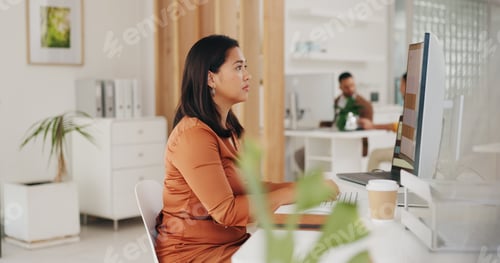 Preview: Business woman, office and computer for advertising agency, target audience research and check webs