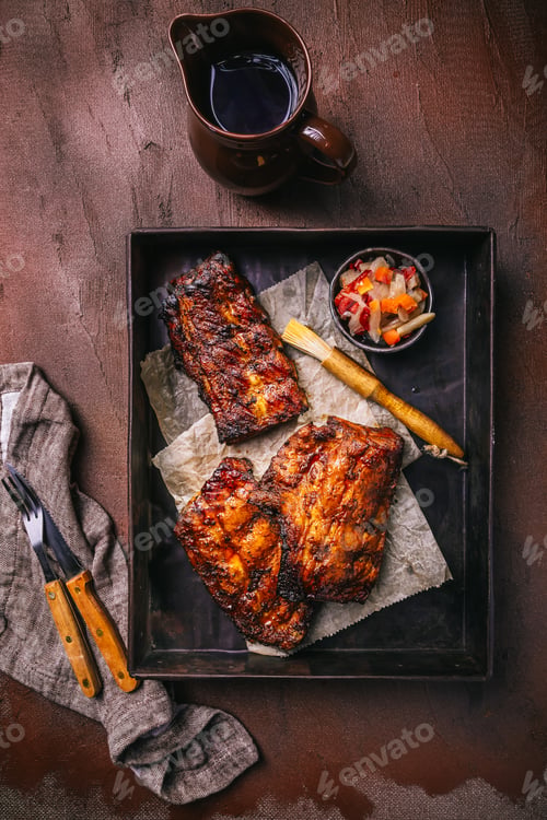 Preview: Barbecue pork spare ribs from airfryier with fermented vegetables