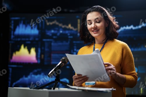 Preview: woman is giving a presentation at conference