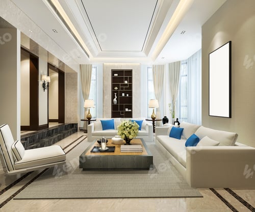 Preview: 3d rendering classic shelf living room with luxury decor