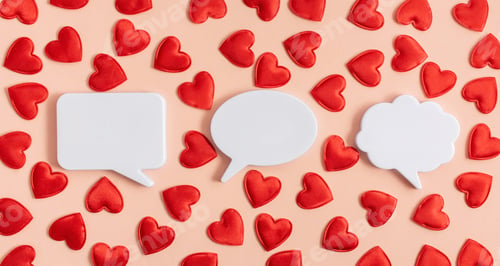 Preview: Chat icons with hearts on a light background.The concept of modern dating. Social media concept