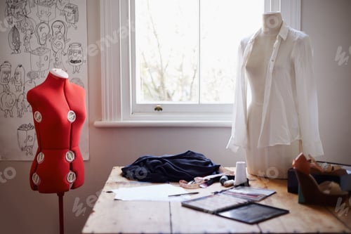 Preview: Designing tools. Shot of a clothing designers office.