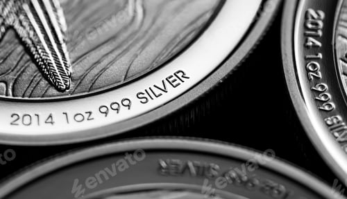 Preview: Close up of Silver Bullion Coin on a black mirror background