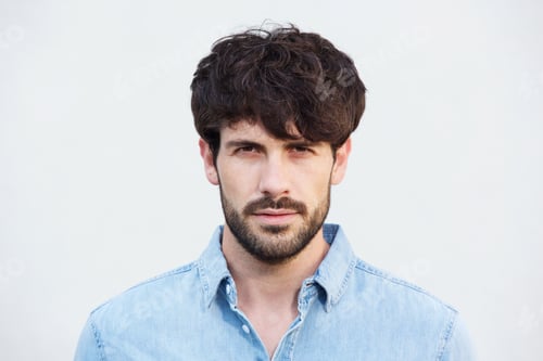 Preview: Close up handsome male fashion model face with beard