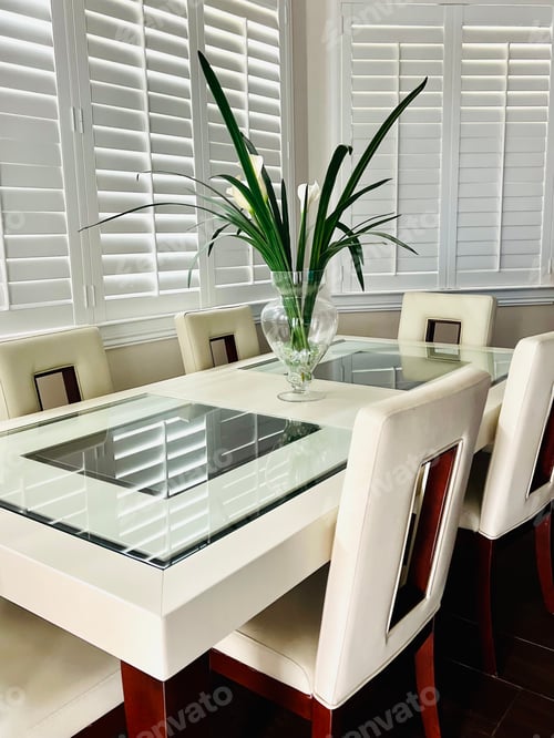 Preview: White dining table.