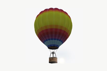 Preview: Striped hot air balloon with passengers and basket