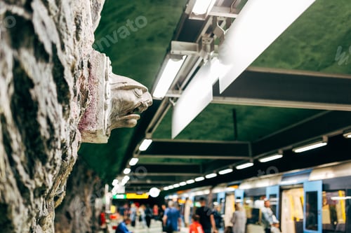 Preview: SWEDEN, STOCKHOLM - APRL 27, 2018: Modern designed metro station Kungstradgarden in Stockholm,