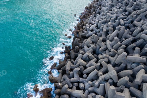 Preview: Top down view of the wave breaker over the sea