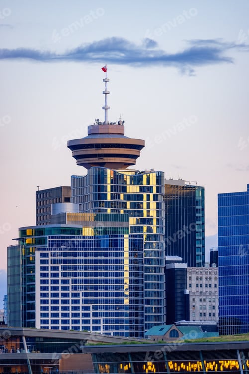Preview: High-Rise Buildings in Urban City at Sunset. Downtown Vancouver