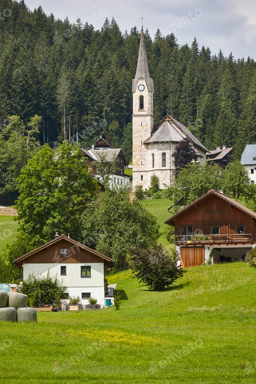 Preview: Traditional mountain village with wooden houses in Austria. Europe