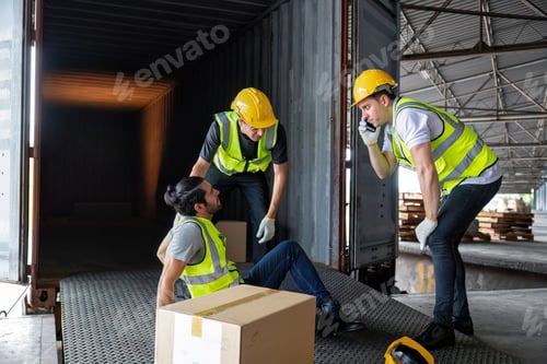 Preview: Worker carry carton box taken from 40 feet steel container got accident drop box to floor injury