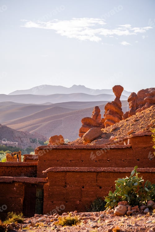Preview: Nature, rocks and mountains in Dades Gorge Morocco during sunset