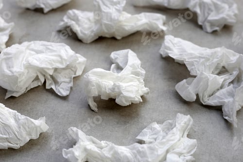 Preview: Crumpled tissue paper. Facial tissue on grey background.