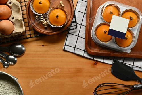 Preview: Chinese pastry with stuffed salted yolk on wooden kitchen table