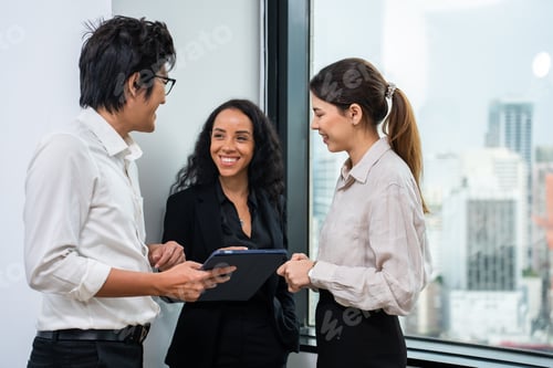 Preview: Group of young businessman and woman working in office with confidence.