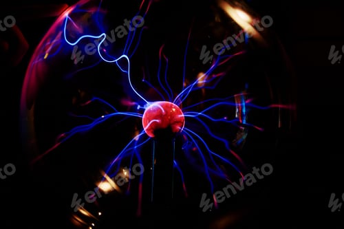 Preview: Plasma ball with energy rays on dark background