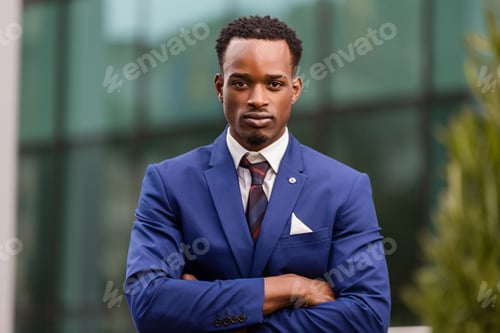 Preview: Outdoor standing portrait of a black African American business m