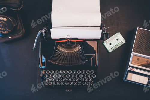 Preview: Top view of vintage journalist workspace