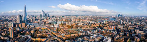 Preview: Aerial panoramic view of London with modern skyscrapers