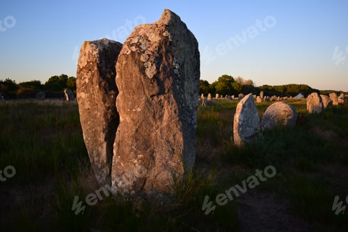 Preview: menhirs in carnac, evening mood, sunset, megalithic site