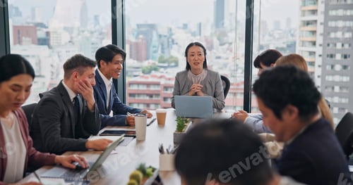 Preview: Business, people and meeting at office for teamwork, collaboration and discussion for project in Ja