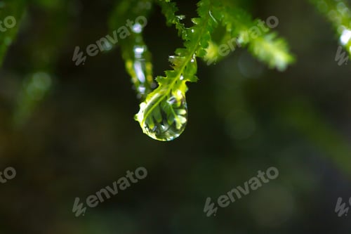 Preview: Drops of water are at the ends of the moss