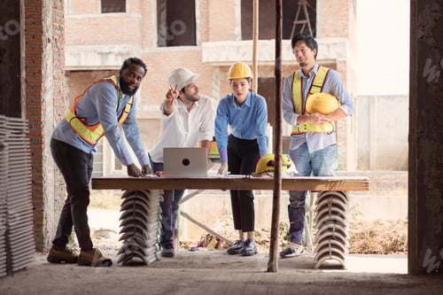 Preview: Group of architects and engineers work together to assess the residential home construction