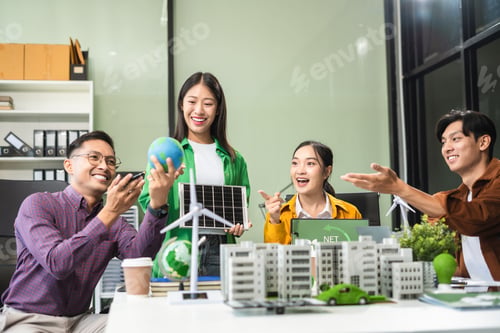 Preview: Engineer Teamwork Meeting, with partner on model building at company office working technology