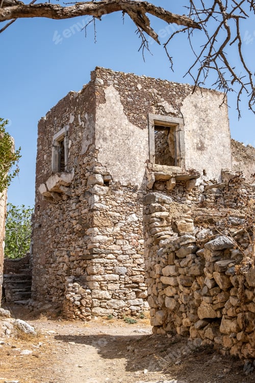 Preview: Kithira Kastro of Milopotamos Kato Chora Ionian islands Greece. Venetian castle at Kythera. Vertical