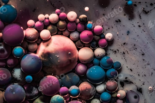 Preview: Colourful acrylic bubbles.Abstract ink design template mixed texture background.