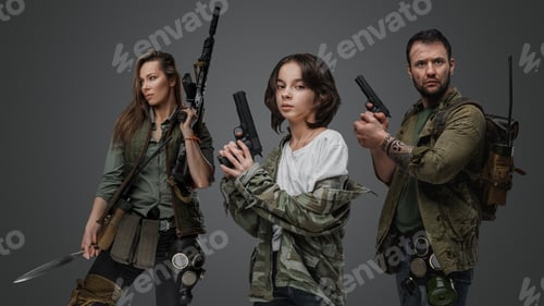 Preview: Little girl against man and woman in setting of post apocalypse