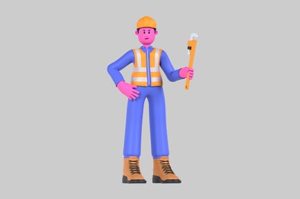 Preview: Cartoonish Construction Worker with Wrench