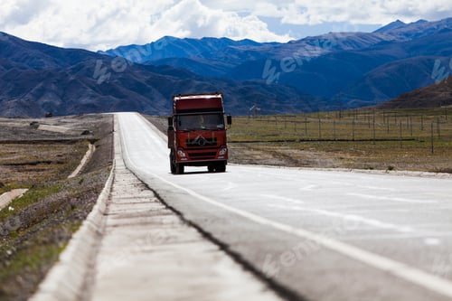 Preview: Truck driving on road in Tibet, China