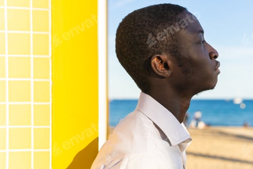 Preview: Young man contemplative glance at the sea