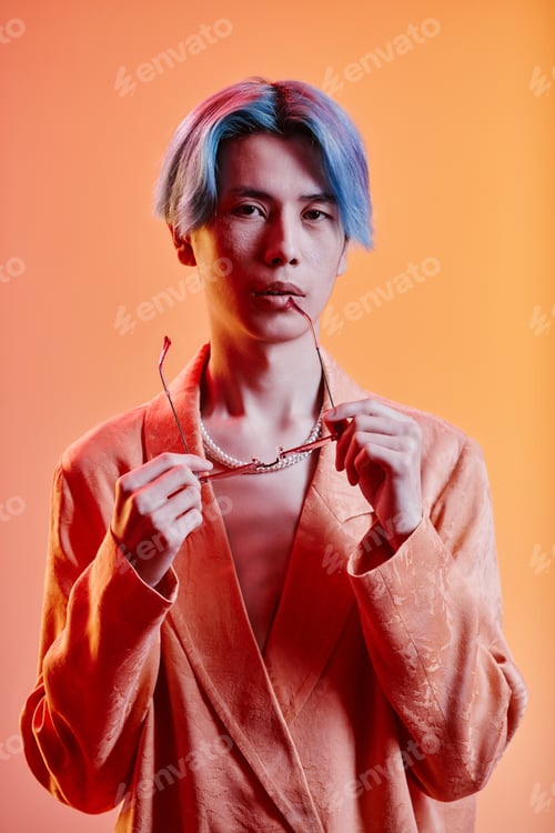 Preview: Trendy young man with blue hair