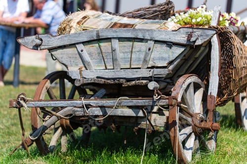 Preview: Old wooden cart with flower pots.