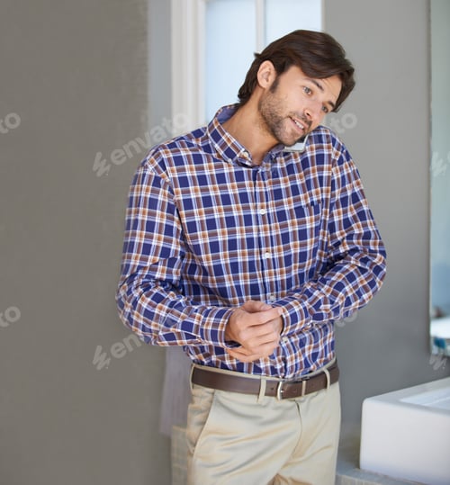 Preview: Man Chatting on Mobile Phone in Bathroom