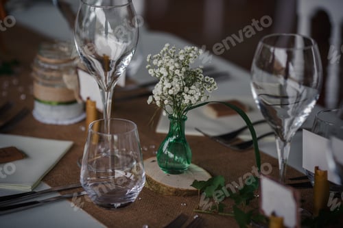 Preview: Outdoor catering dinner at the wedding with homemade garnishes decoration