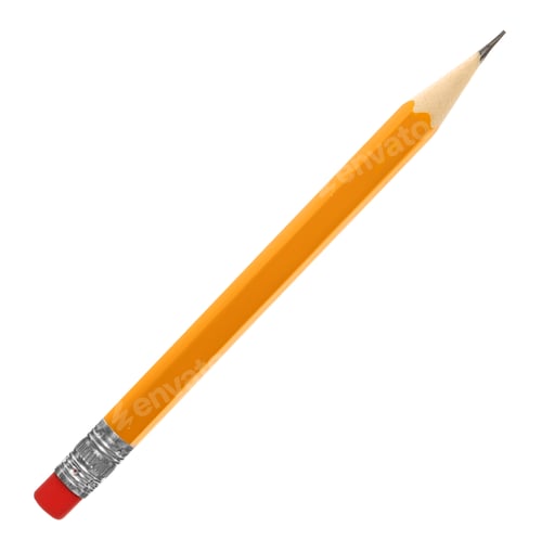 Preview: Short graphite pencil with eraser isolated on white. School stationery
