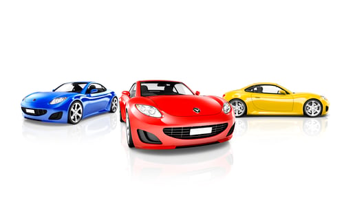 Preview: Studio Shot of Red Blue and Yellow Sports Cars