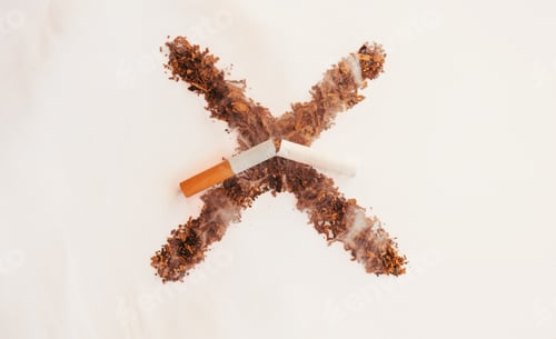 Preview: Tobacco cross on clear background and broken cigarette. Stop smoking. Cigarette, nicotine damages