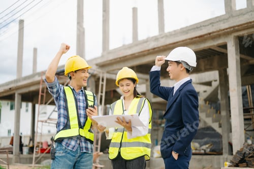 Preview: Architect Asian team working with colleagues in the construction site.