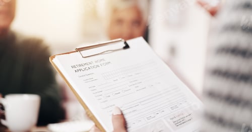 Preview: Hands, person and paper for pension fund with information, law agreement or legal contract in nursi