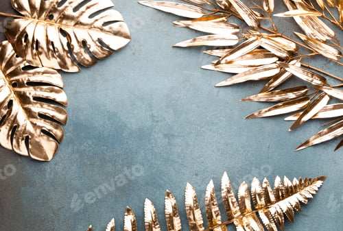 Preview: Beautiful Christmas gold flower on vintage blue background.