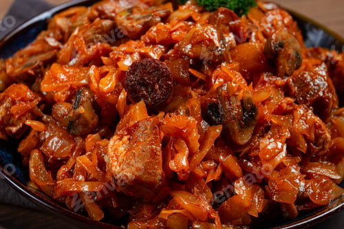 Preview: Bigos, bigus is a national Polish dish, made of cabbage and meat, stewed, homemade, no people,