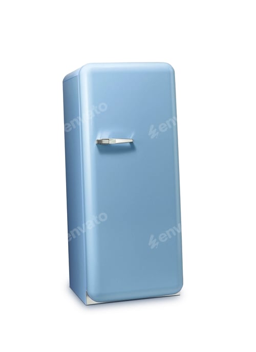 Preview: Retro Light Blue Refrigerator on White Background